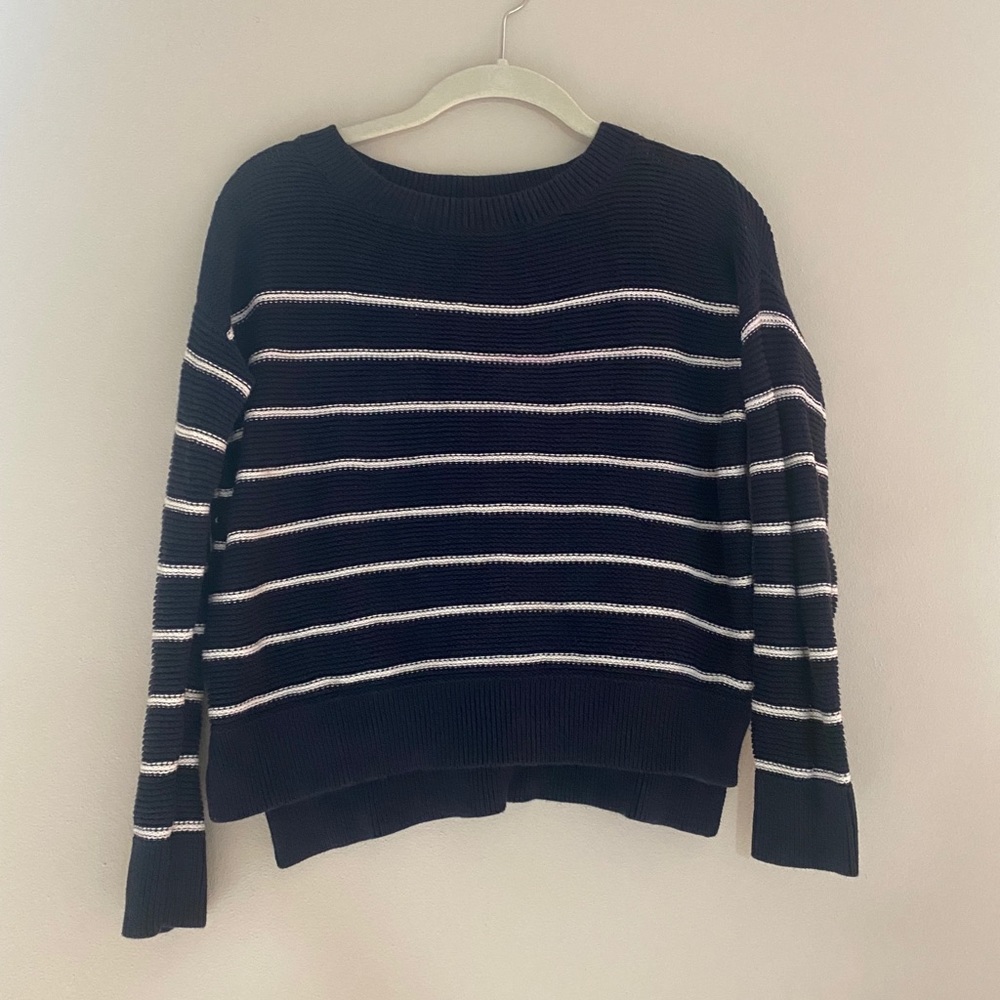 LOFT navy and white striped sweater